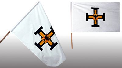 Historická zástava s krížom a erbom